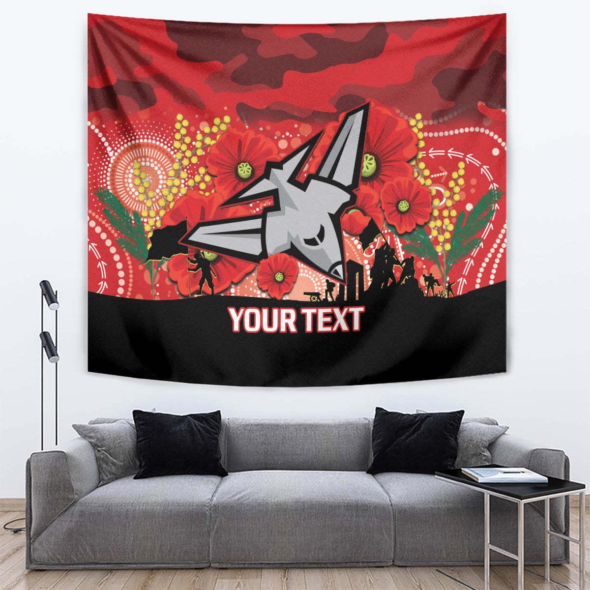 Custom Essendon Football ANZAC Tapestry Gallipoli Camouflage With Poppies