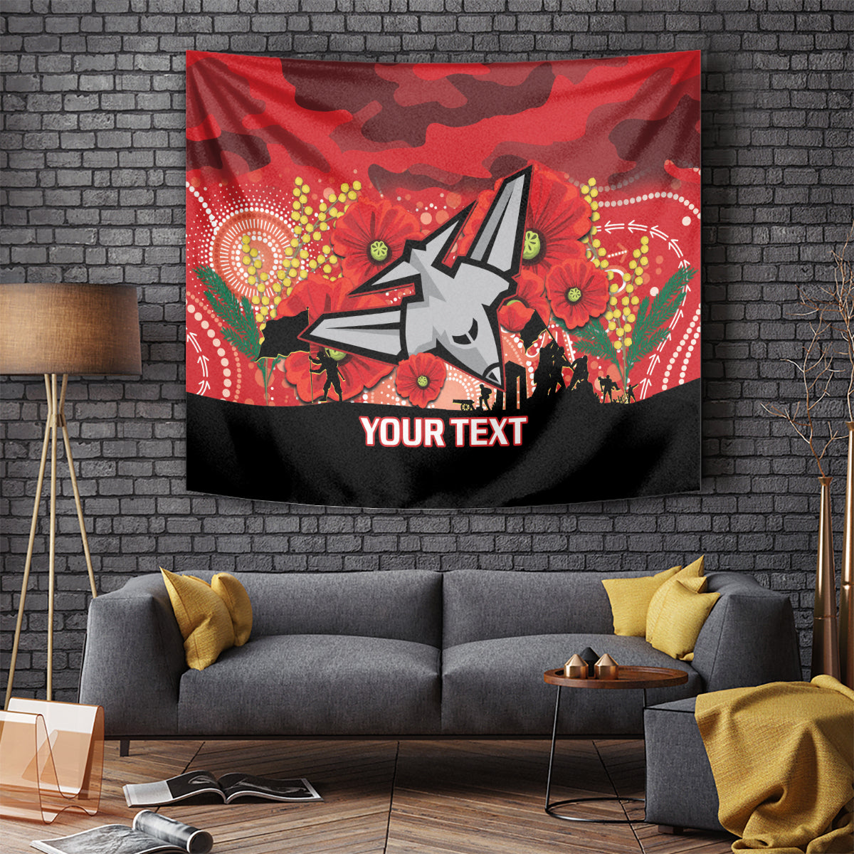 Custom Essendon Football ANZAC Tapestry Gallipoli Camouflage With Poppies