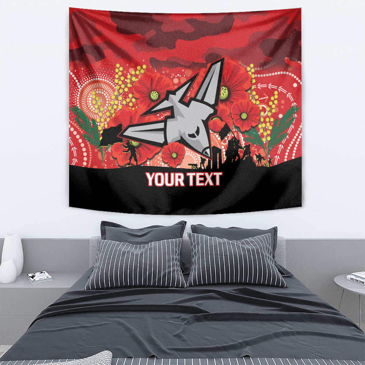 Custom Essendon Football ANZAC Tapestry Gallipoli Camouflage With Poppies