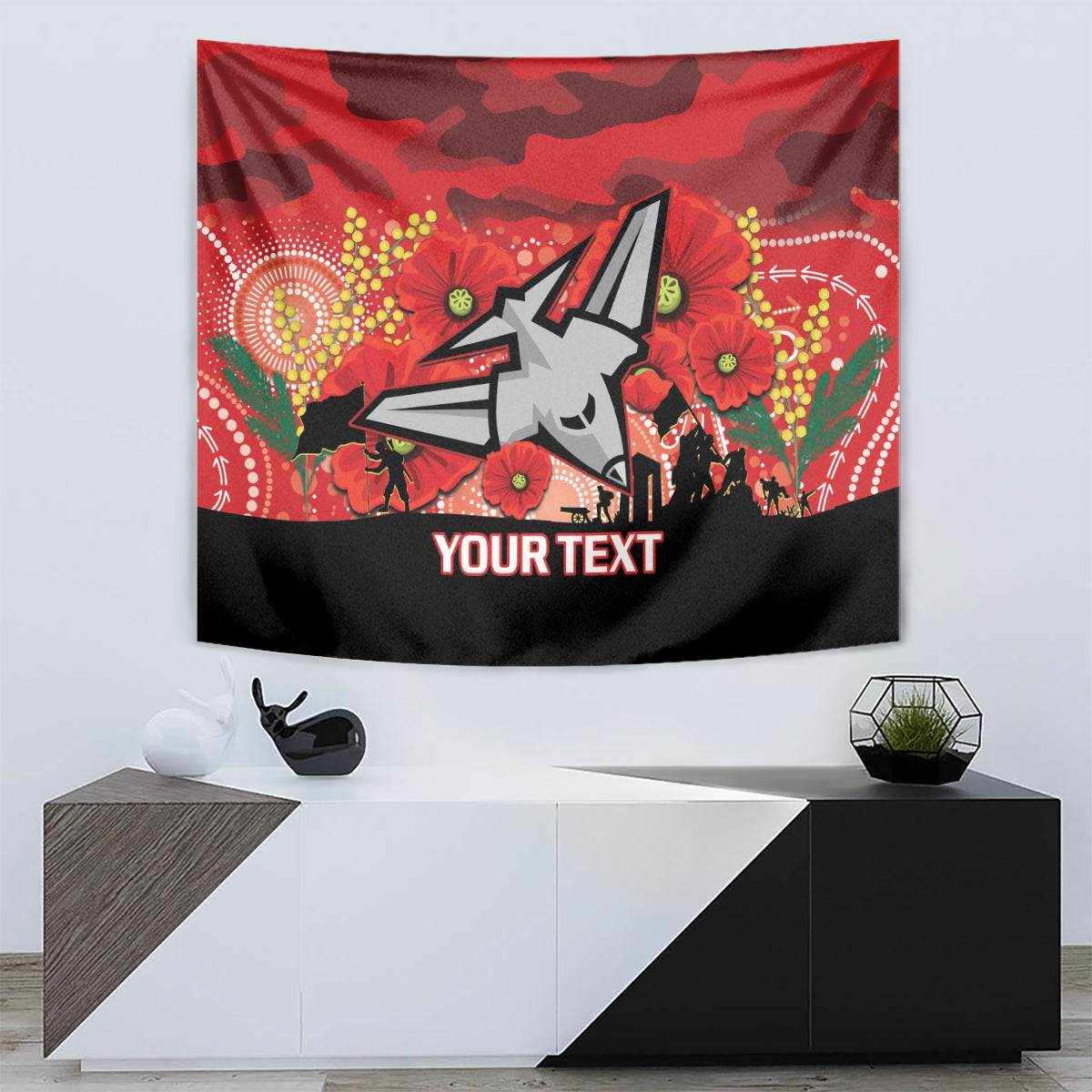 Custom Essendon Football ANZAC Tapestry Gallipoli Camouflage With Poppies