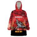 Custom Essendon Football ANZAC Wearable Blanket Hoodie Gallipoli Camouflage With Poppies
