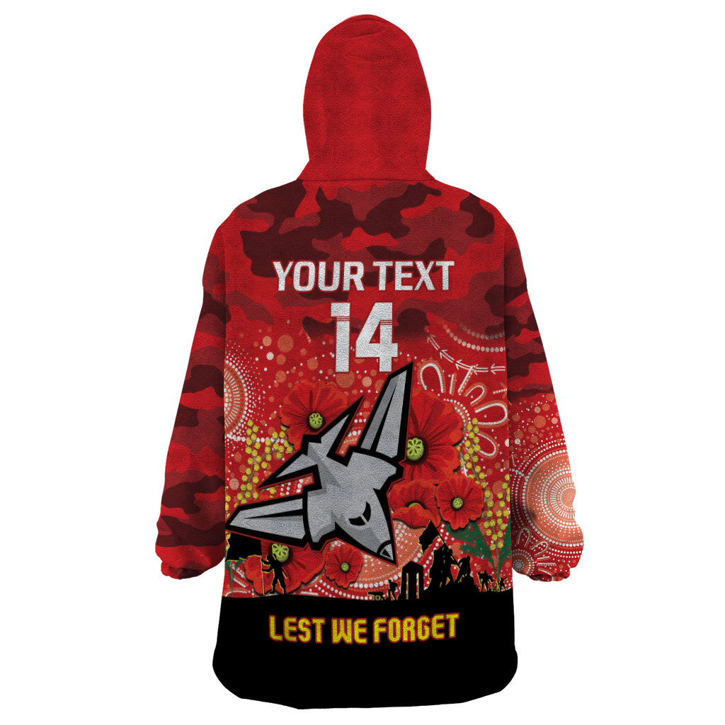 Custom Essendon Football ANZAC Wearable Blanket Hoodie Gallipoli Camouflage With Poppies