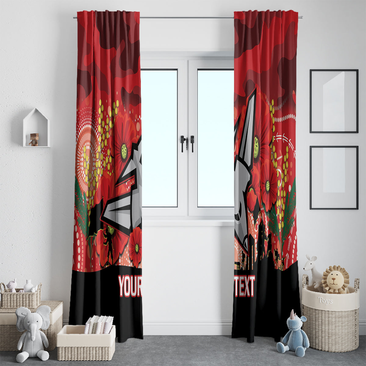 Custom Essendon Football ANZAC Window Curtain Gallipoli Camouflage With Poppies