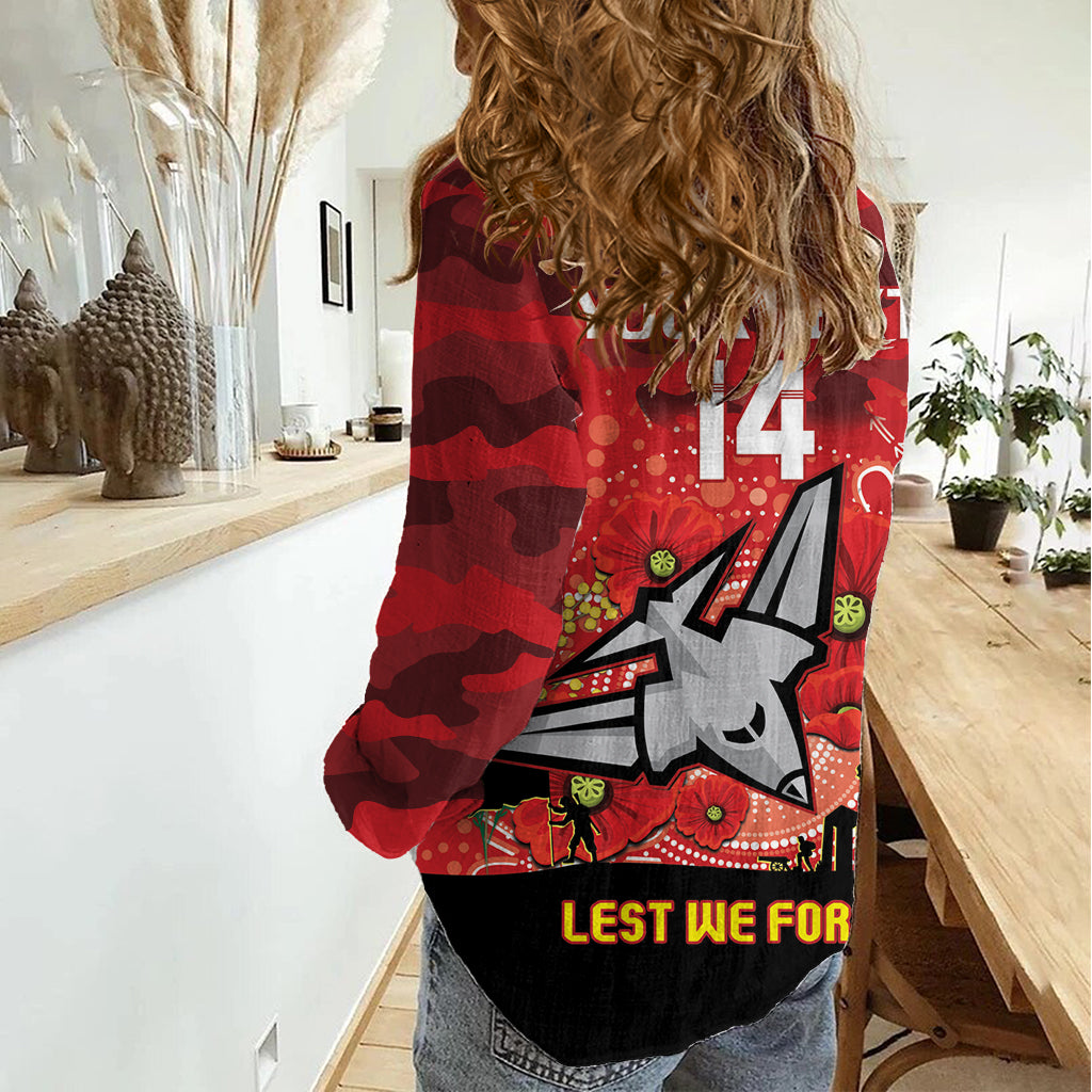 Custom Essendon Football ANZAC Women Casual Shirt Gallipoli Camouflage With Poppies