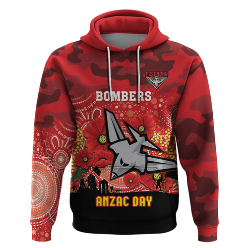 Custom Essendon Football ANZAC Zip Hoodie Gallipoli Camouflage With Poppies