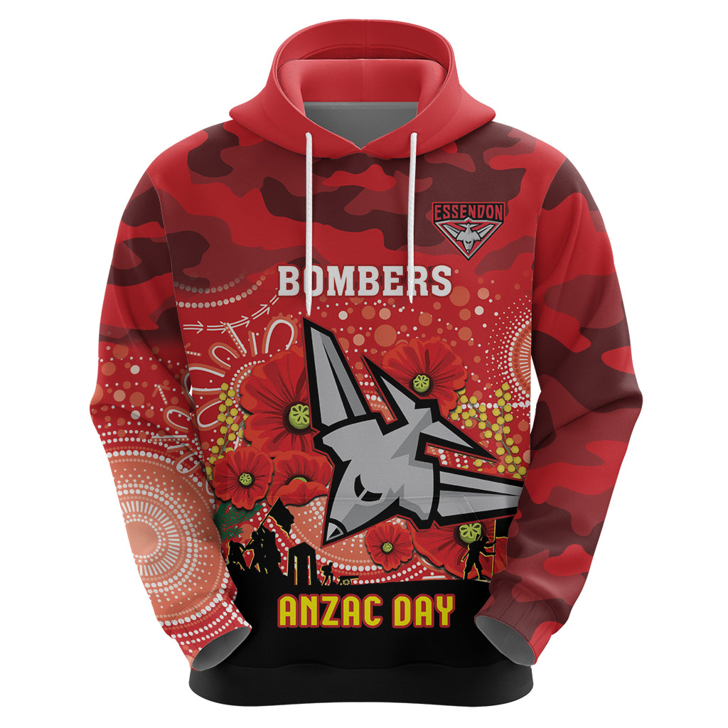 Custom Essendon Football ANZAC Zip Hoodie Gallipoli Camouflage With Poppies