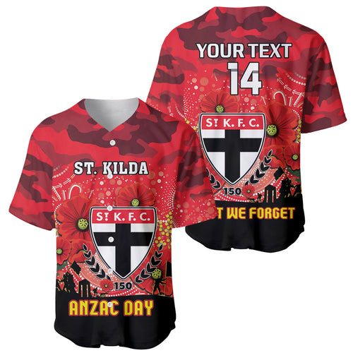 Custom St Kilda Football ANZAC Baseball Jersey Gallipoli Camouflage With Poppies