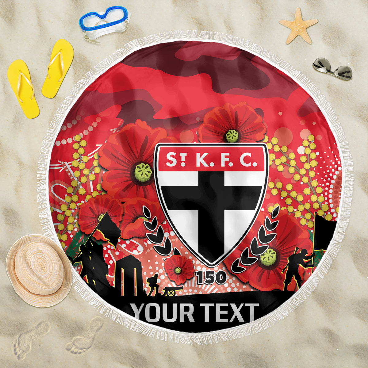 Custom St Kilda Football ANZAC Beach Blanket Gallipoli Camouflage With Poppies