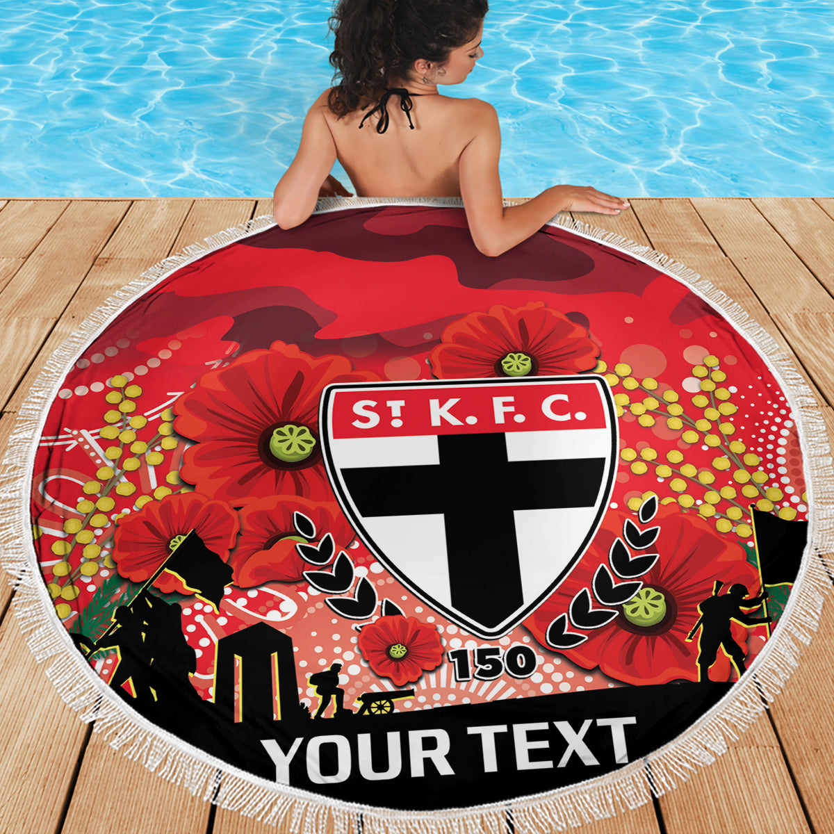 Custom St Kilda Football ANZAC Beach Blanket Gallipoli Camouflage With Poppies