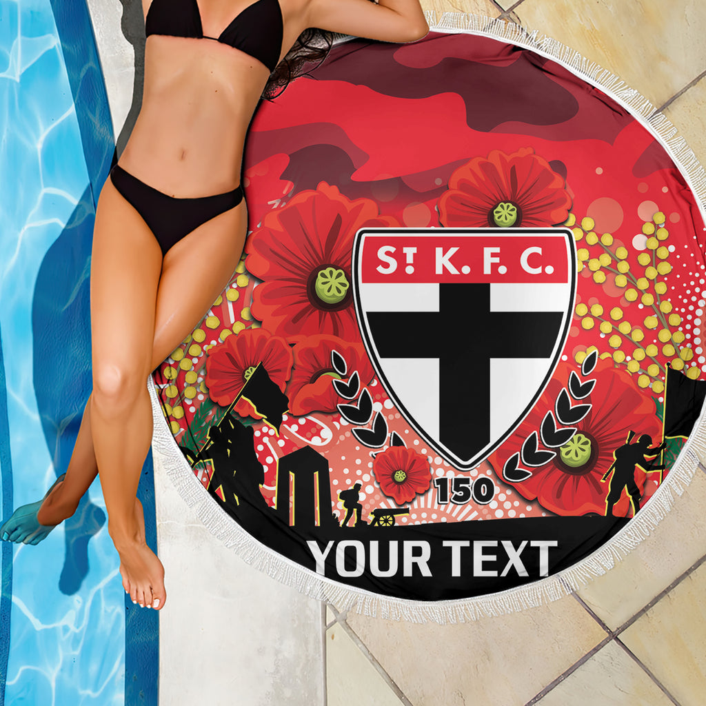 Custom St Kilda Football ANZAC Beach Blanket Gallipoli Camouflage With Poppies