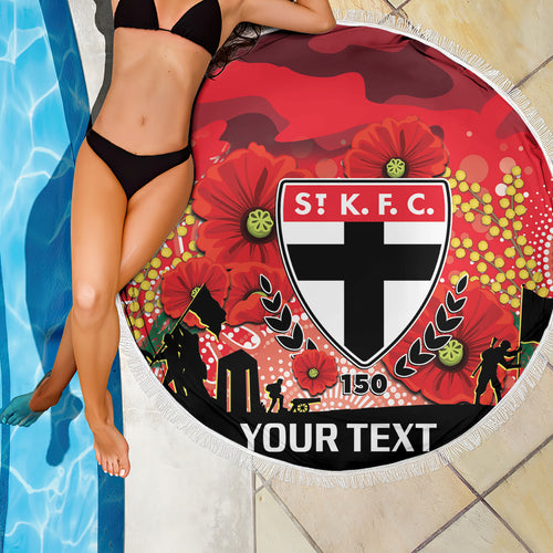 Custom St Kilda Football ANZAC Beach Blanket Gallipoli Camouflage With Poppies