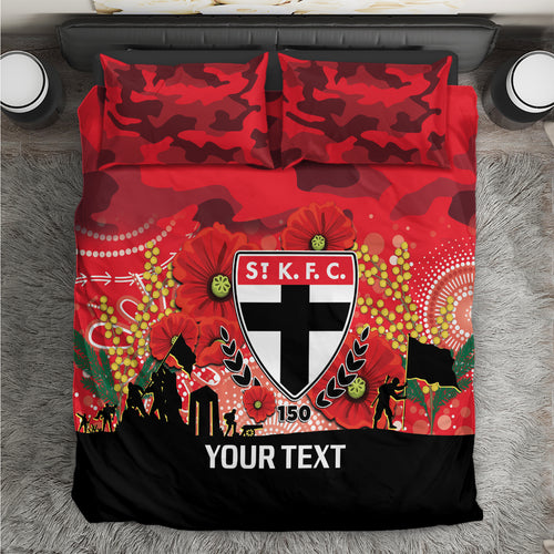 Custom St Kilda Football ANZAC Bedding Set Gallipoli Camouflage With Poppies