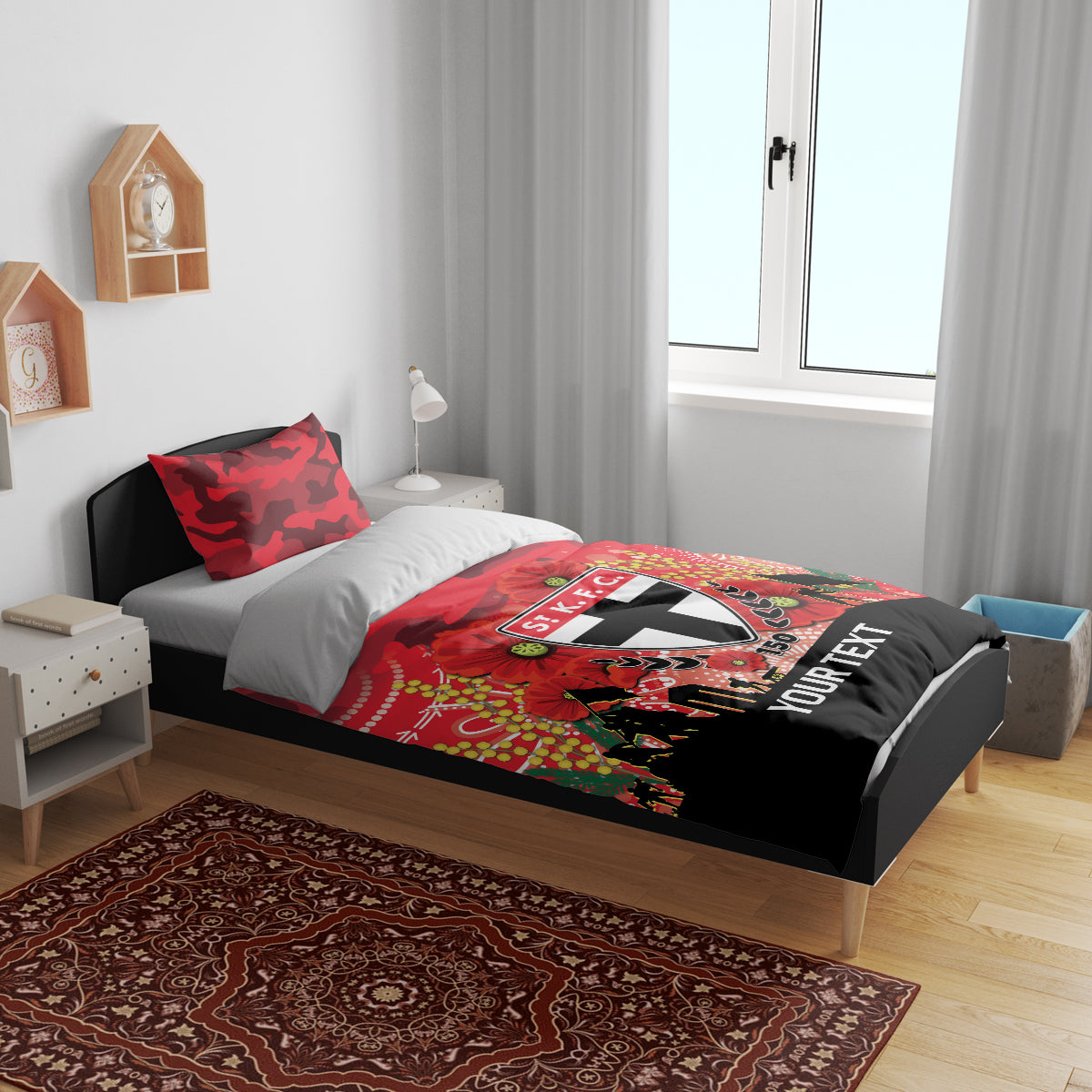 Custom St Kilda Football ANZAC Bedding Set Gallipoli Camouflage With Poppies