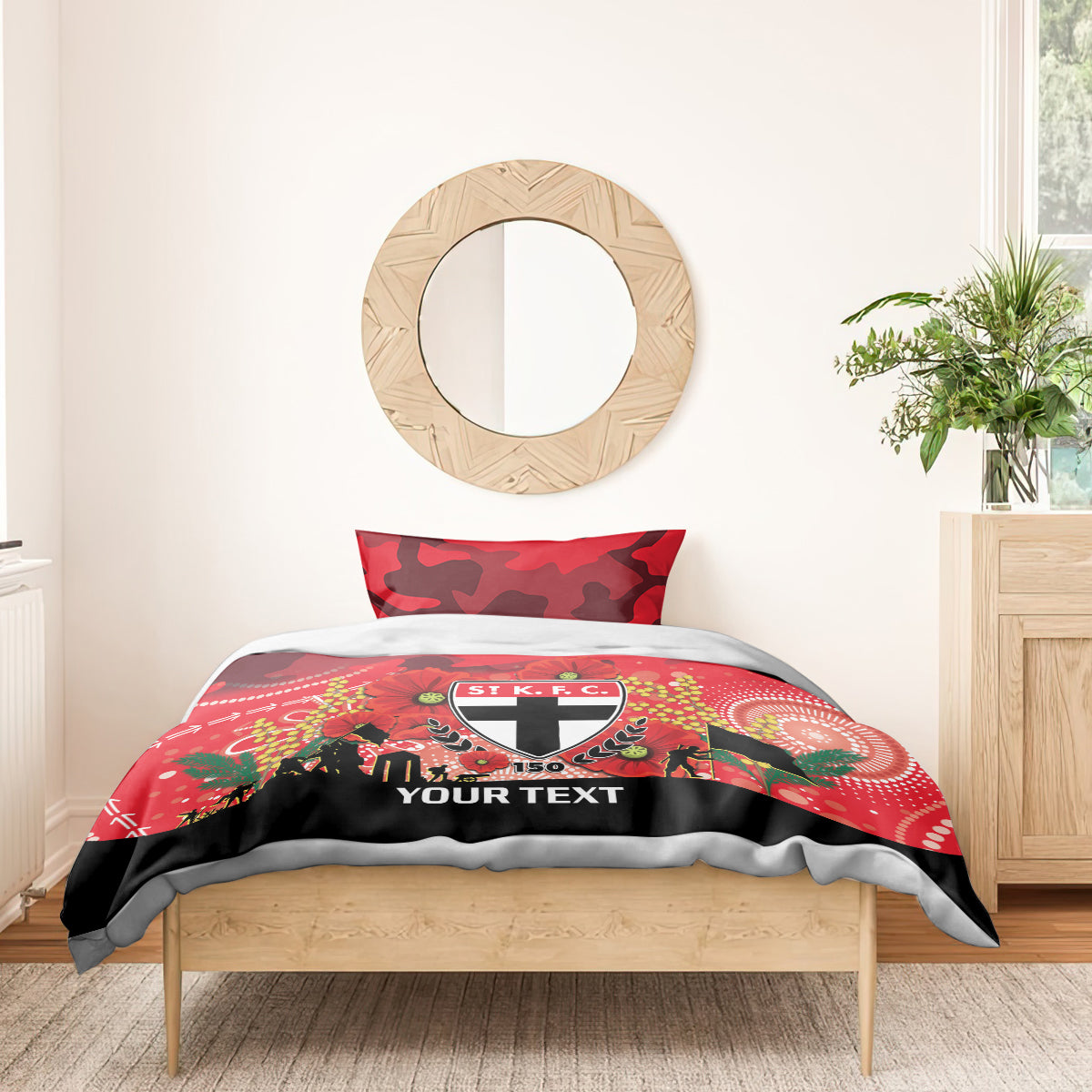 Custom St Kilda Football ANZAC Bedding Set Gallipoli Camouflage With Poppies