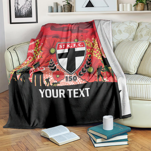 Custom St Kilda Football ANZAC Blanket Gallipoli Camouflage With Poppies