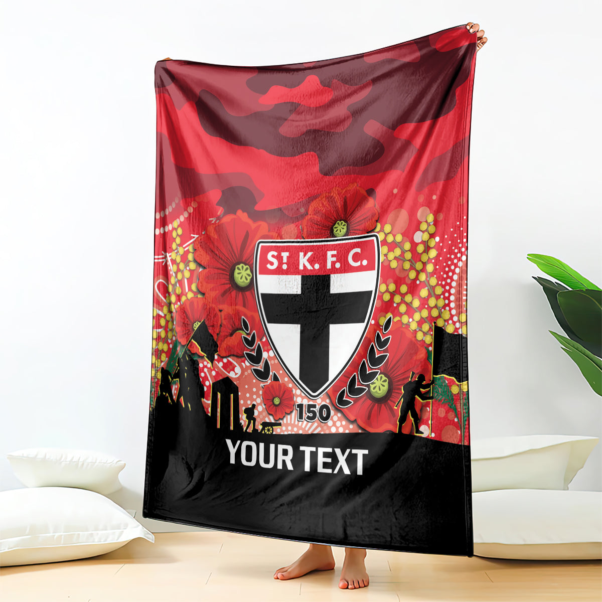 Custom St Kilda Football ANZAC Blanket Gallipoli Camouflage With Poppies