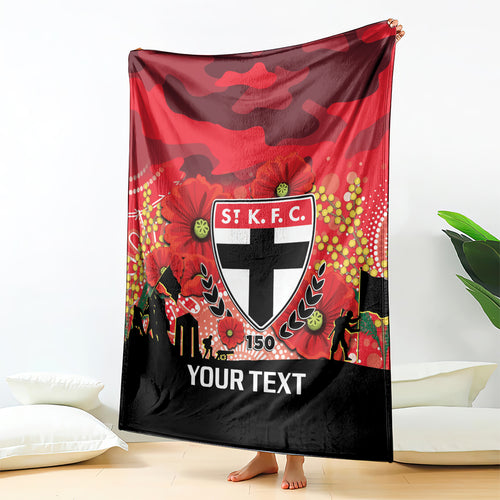 Custom St Kilda Football ANZAC Blanket Gallipoli Camouflage With Poppies