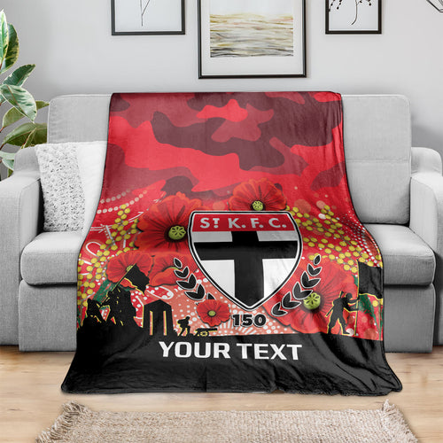 Custom St Kilda Football ANZAC Blanket Gallipoli Camouflage With Poppies