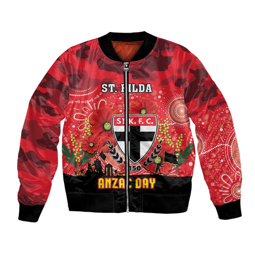 Custom St Kilda Football ANZAC Bomber Jacket Gallipoli Camouflage With Poppies