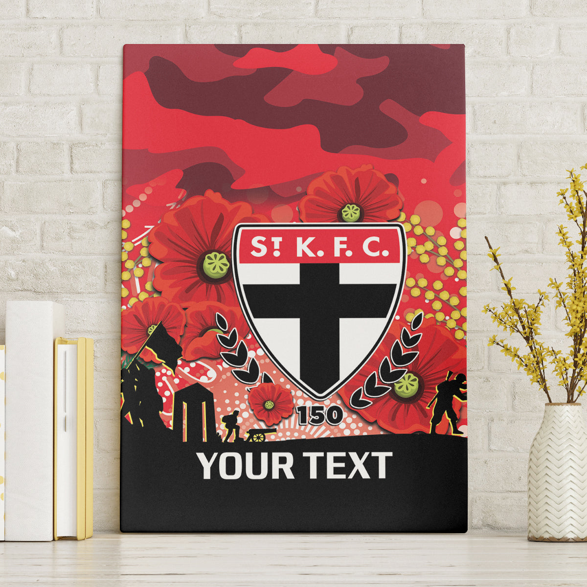 Custom St Kilda Football ANZAC Canvas Wall Art Gallipoli Camouflage With Poppies
