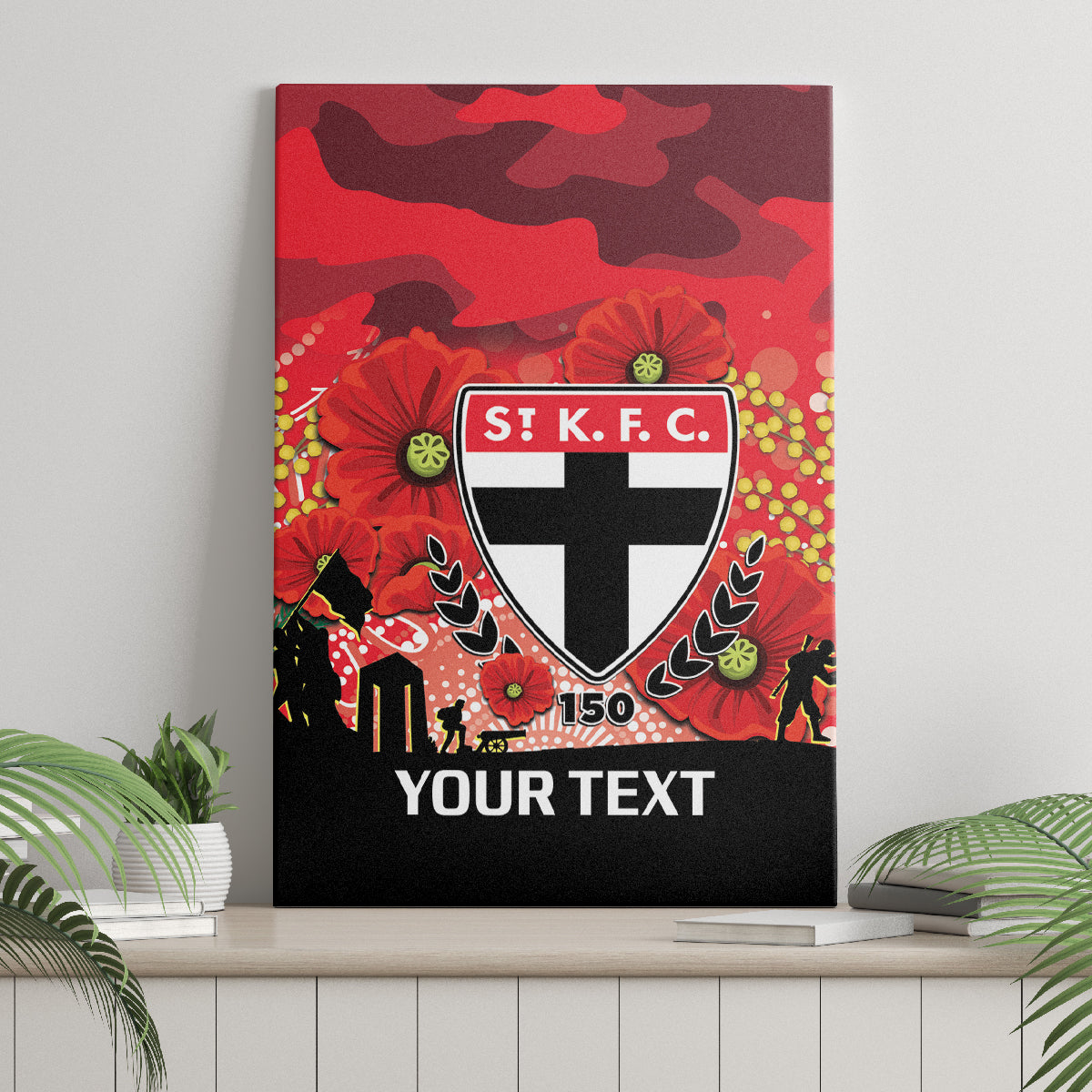 Custom St Kilda Football ANZAC Canvas Wall Art Gallipoli Camouflage With Poppies