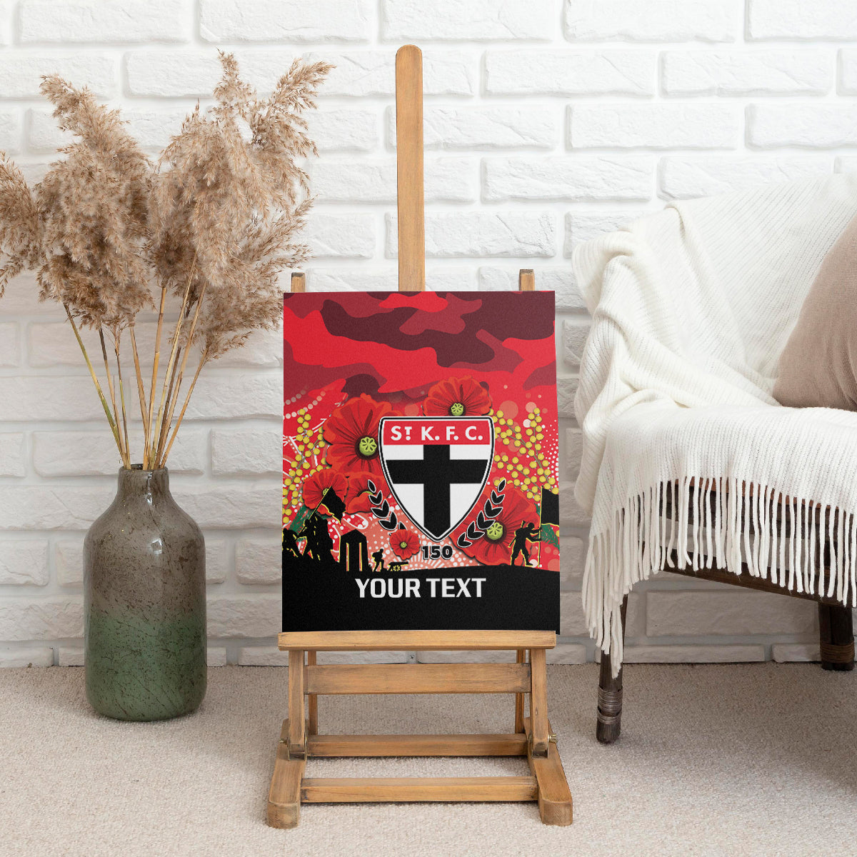 Custom St Kilda Football ANZAC Canvas Wall Art Gallipoli Camouflage With Poppies