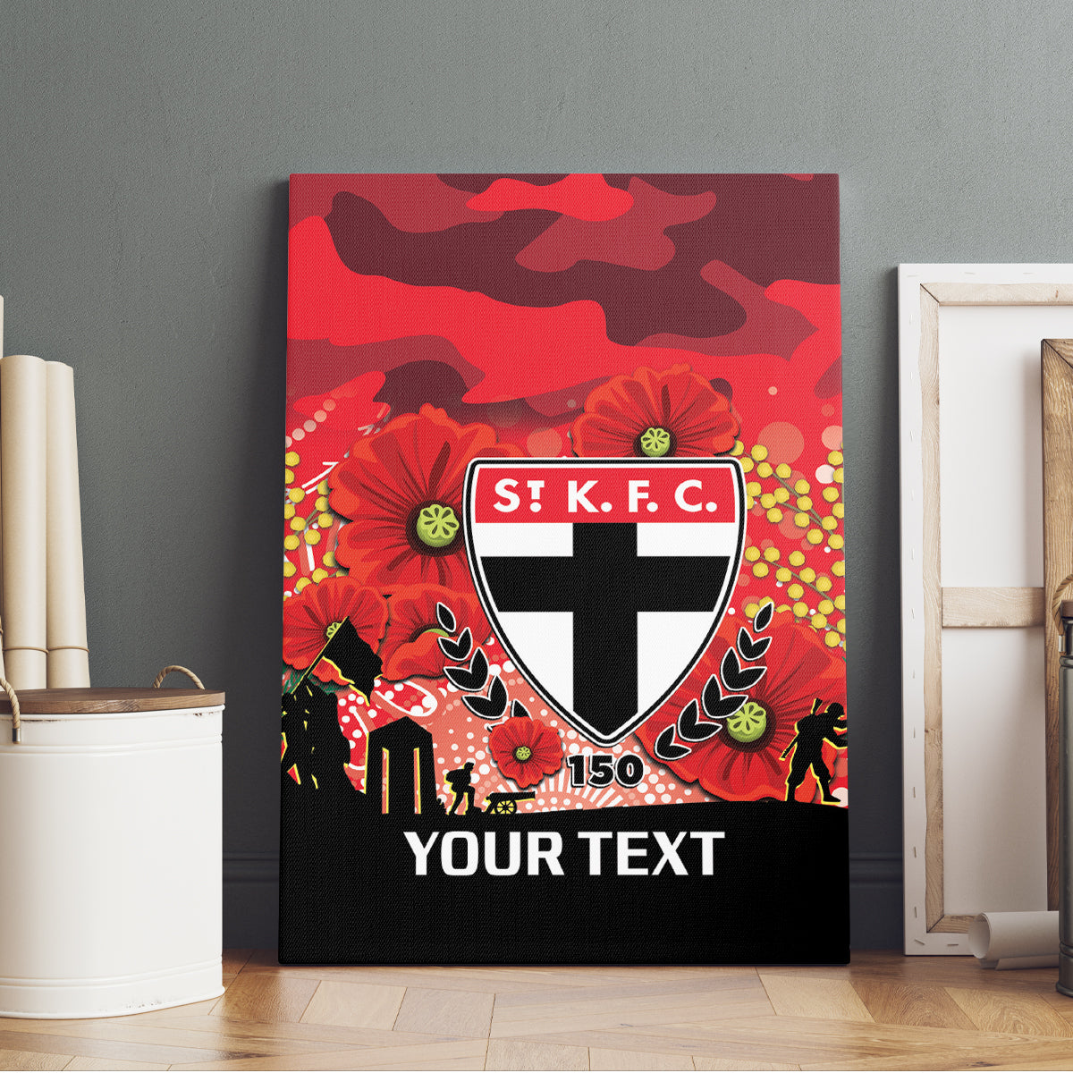 Custom St Kilda Football ANZAC Canvas Wall Art Gallipoli Camouflage With Poppies