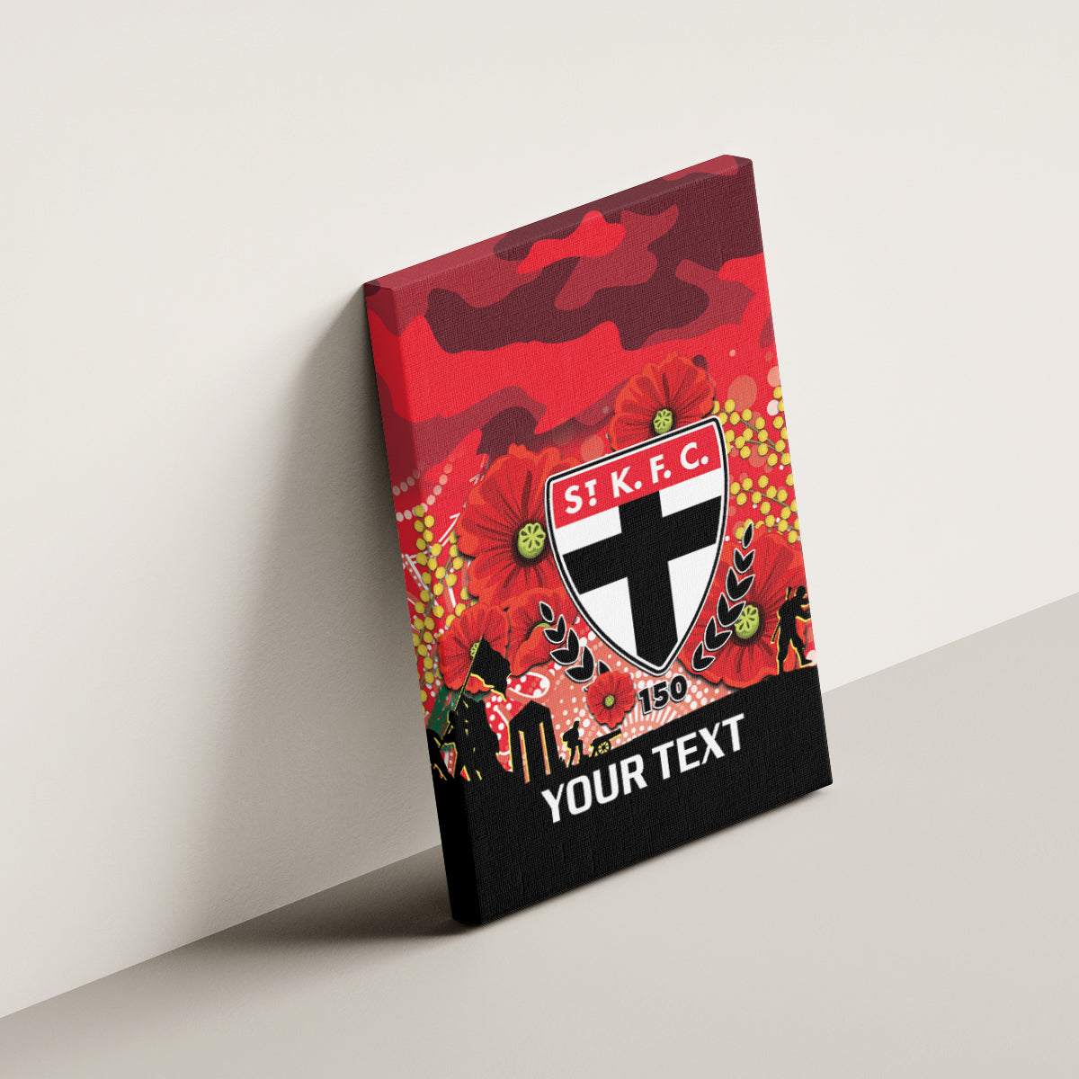 Custom St Kilda Football ANZAC Canvas Wall Art Gallipoli Camouflage With Poppies