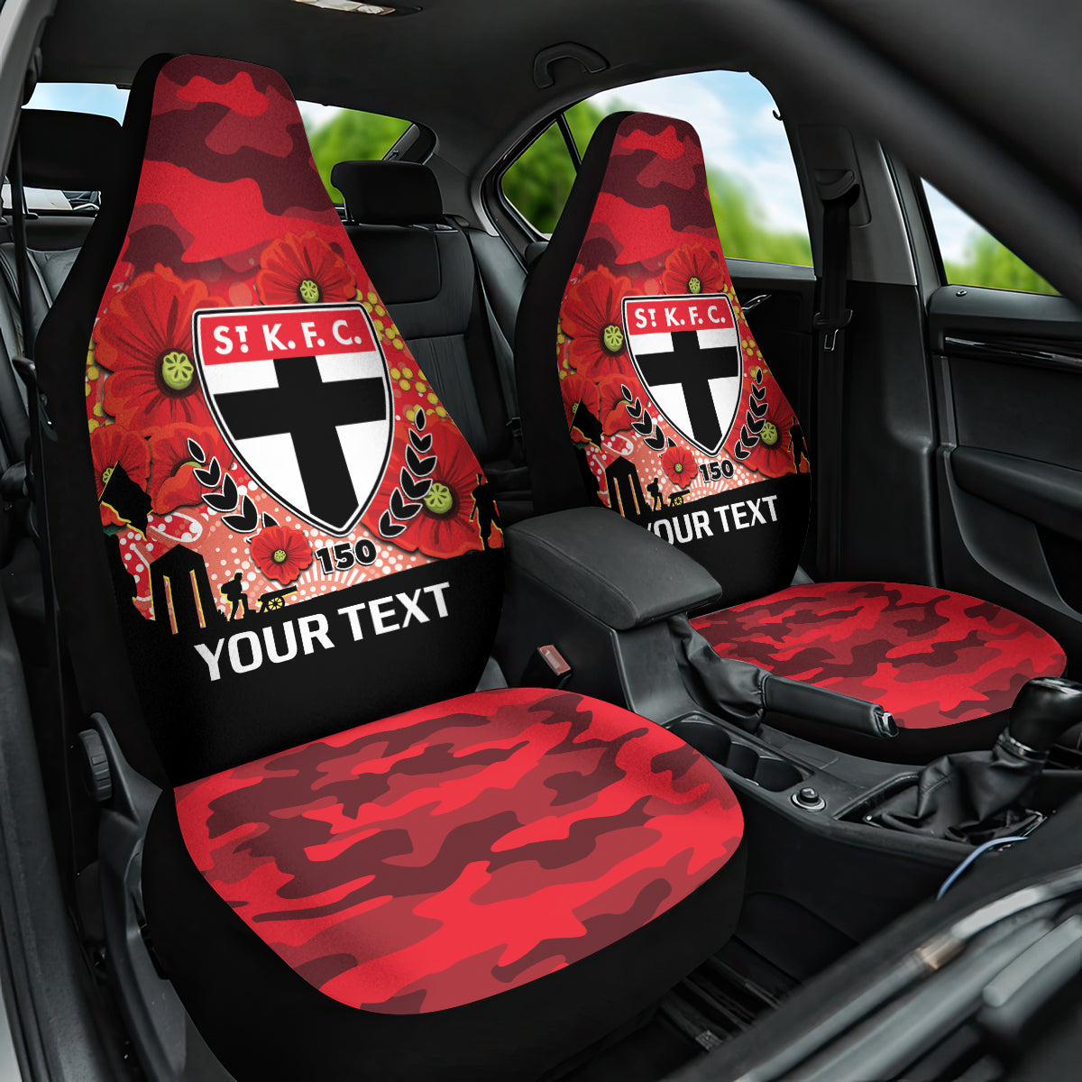 Custom St Kilda Football ANZAC Car Seat Cover Gallipoli Camouflage With Poppies