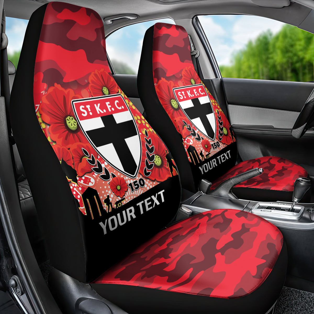 Custom St Kilda Football ANZAC Car Seat Cover Gallipoli Camouflage With Poppies