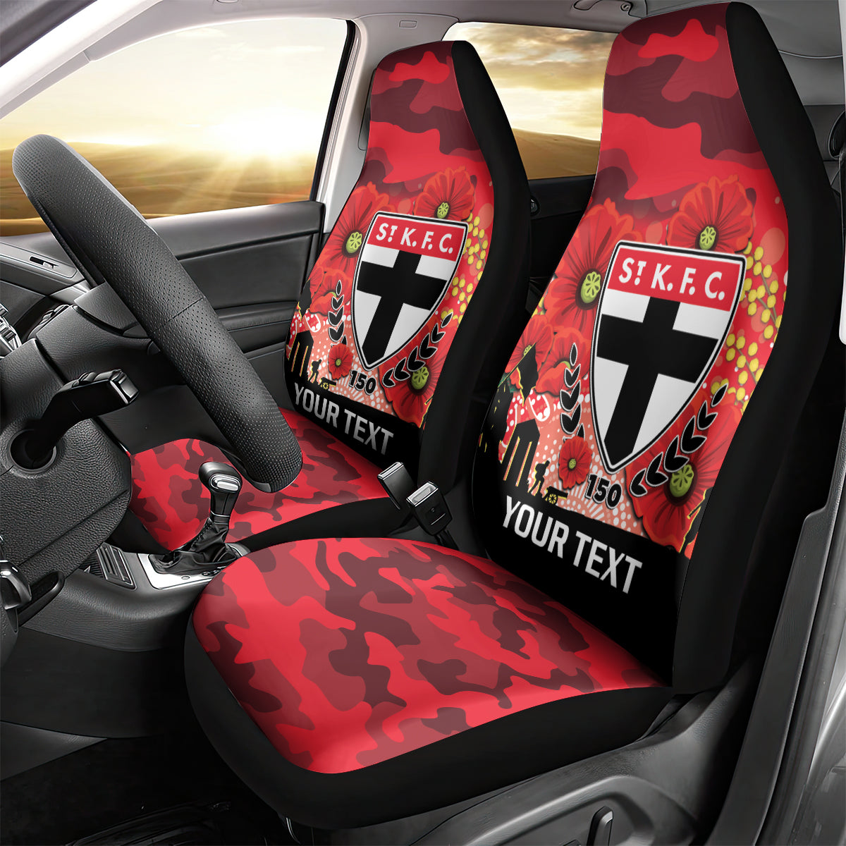 Custom St Kilda Football ANZAC Car Seat Cover Gallipoli Camouflage With Poppies