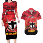 Custom St Kilda Football ANZAC Couples Matching Long Sleeve Bodycon Dress and Hawaiian Shirt Gallipoli Camouflage With Poppies