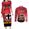 Custom St Kilda Football ANZAC Couples Matching Long Sleeve Bodycon Dress and Long Sleeve Button Shirt Gallipoli Camouflage With Poppies