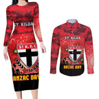 Custom St Kilda Football ANZAC Couples Matching Long Sleeve Bodycon Dress and Long Sleeve Button Shirt Gallipoli Camouflage With Poppies