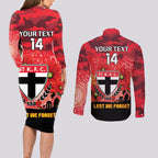 Custom St Kilda Football ANZAC Couples Matching Long Sleeve Bodycon Dress and Long Sleeve Button Shirt Gallipoli Camouflage With Poppies
