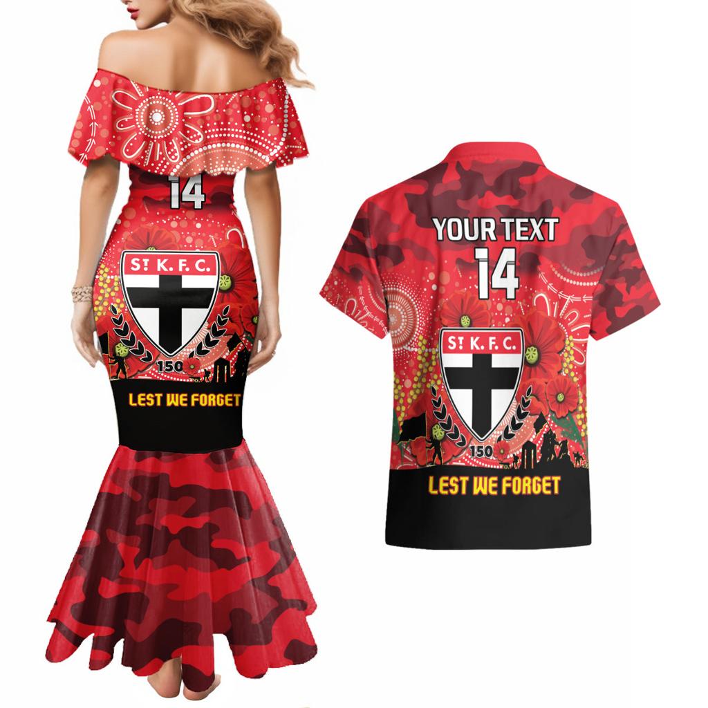 Custom St Kilda Football ANZAC Couples Matching Mermaid Dress and Hawaiian Shirt Gallipoli Camouflage With Poppies