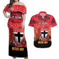Custom St Kilda Football ANZAC Couples Matching Off Shoulder Maxi Dress and Hawaiian Shirt Gallipoli Camouflage With Poppies