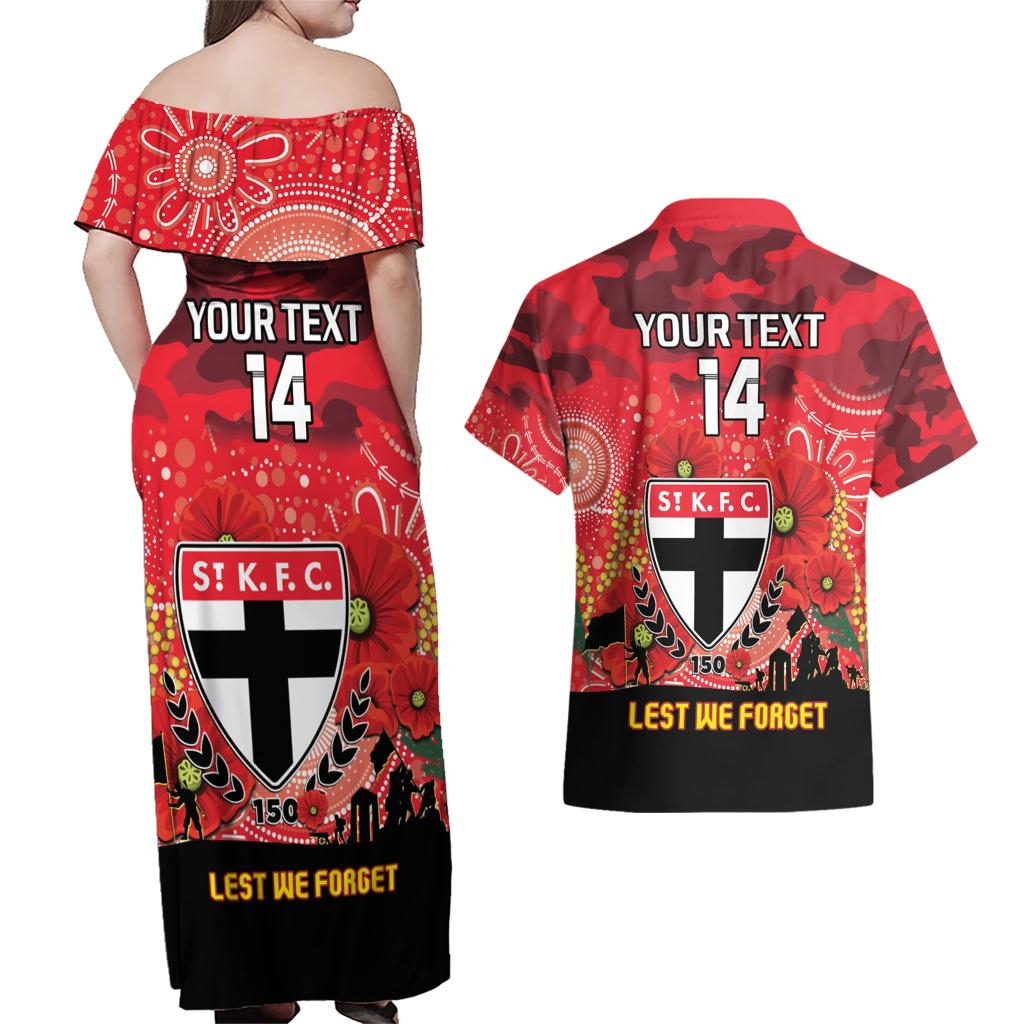 Custom St Kilda Football ANZAC Couples Matching Off Shoulder Maxi Dress and Hawaiian Shirt Gallipoli Camouflage With Poppies