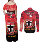 Custom St Kilda Football ANZAC Couples Matching Off Shoulder Maxi Dress and Long Sleeve Button Shirt Gallipoli Camouflage With Poppies