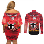 Custom St Kilda Football ANZAC Couples Matching Off Shoulder Short Dress and Long Sleeve Button Shirt Gallipoli Camouflage With Poppies