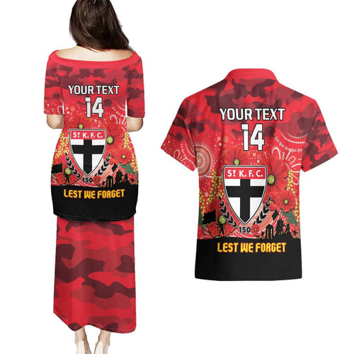 Custom St Kilda Football ANZAC Couples Matching Puletasi and Hawaiian Shirt Gallipoli Camouflage With Poppies