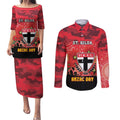 Custom St Kilda Football ANZAC Couples Matching Puletasi and Long Sleeve Button Shirt Gallipoli Camouflage With Poppies