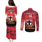 Custom St Kilda Football ANZAC Couples Matching Puletasi and Long Sleeve Button Shirt Gallipoli Camouflage With Poppies