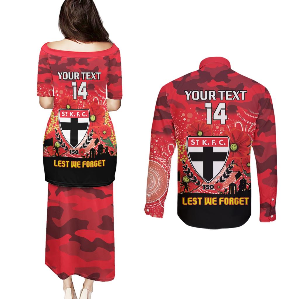 Custom St Kilda Football ANZAC Couples Matching Puletasi and Long Sleeve Button Shirt Gallipoli Camouflage With Poppies