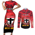 Custom St Kilda Football ANZAC Couples Matching Short Sleeve Bodycon Dress and Long Sleeve Button Shirt Gallipoli Camouflage With Poppies