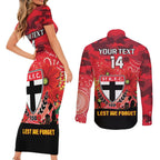 Custom St Kilda Football ANZAC Couples Matching Short Sleeve Bodycon Dress and Long Sleeve Button Shirt Gallipoli Camouflage With Poppies