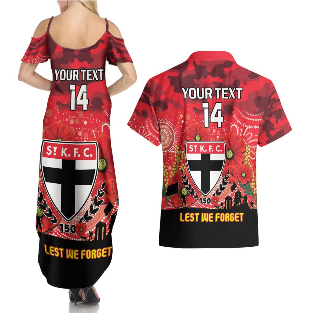 Custom St Kilda Football ANZAC Couples Matching Summer Maxi Dress and Hawaiian Shirt Gallipoli Camouflage With Poppies