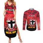 Custom St Kilda Football ANZAC Couples Matching Summer Maxi Dress and Long Sleeve Button Shirt Gallipoli Camouflage With Poppies