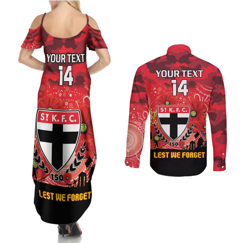 Custom St Kilda Football ANZAC Couples Matching Summer Maxi Dress and Long Sleeve Button Shirt Gallipoli Camouflage With Poppies