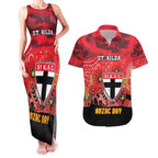 Custom St Kilda Football ANZAC Couples Matching Tank Maxi Dress and Hawaiian Shirt Gallipoli Camouflage With Poppies